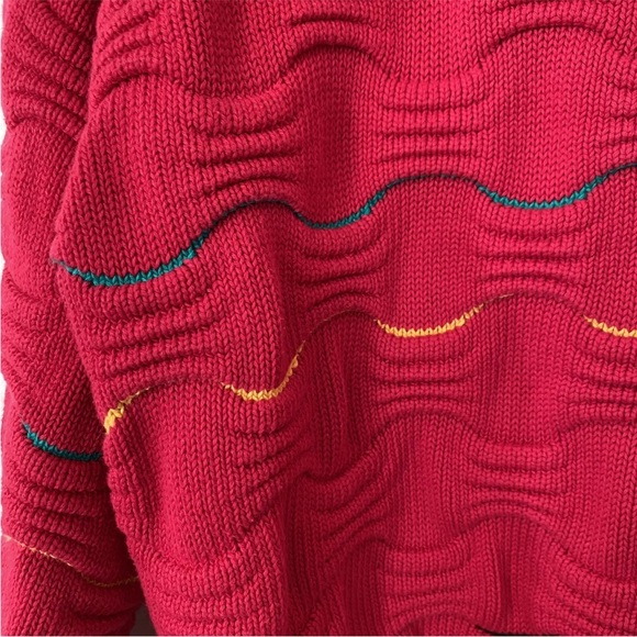 Vtg 90s Textured 3D Sweater Red Colours by Alexander Julian Biggie Smalls Cosby - Picture 4 of 12
